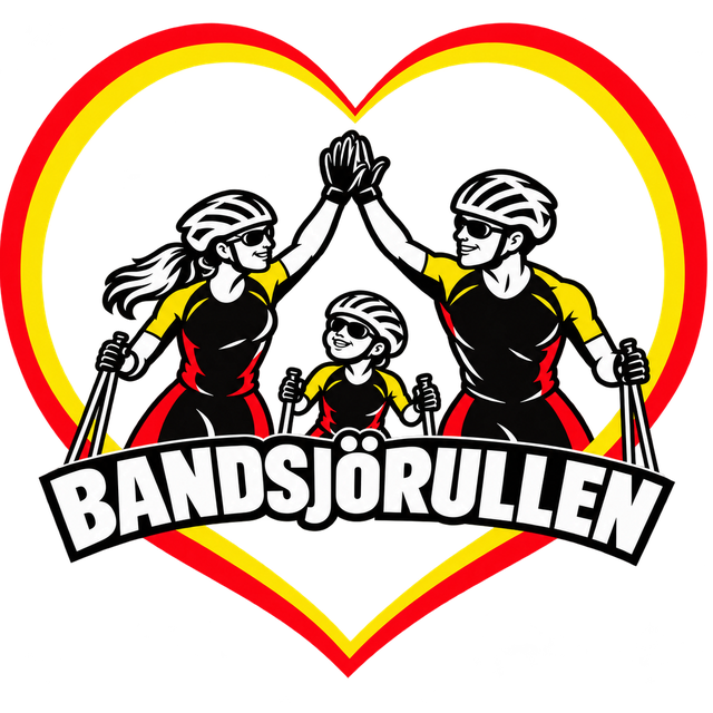 Bandsjörullens logga: två vuxna och ett barn på rullskidor i ett hjärta